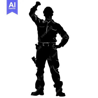 Aset desain premium: Silhouette of a Construction Worker with Raised Fist