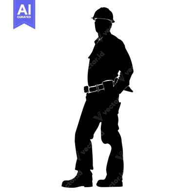 Aset premium populer: Silhouette of a Construction Worker with Hard Hat and Tools