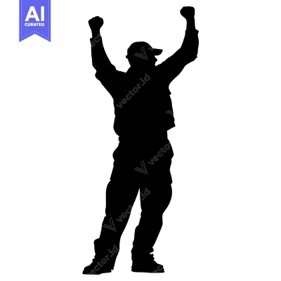 Aset desain premium: Silhouette of a Man with Arms Raised in Celebration