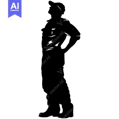 Aset premium populer: Silhouette of a man in a cap standing with hands on his hips, looking