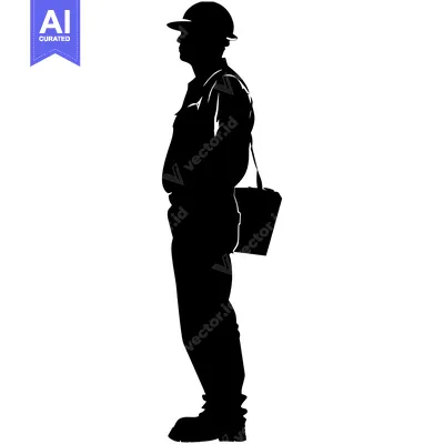 Aset premium populer: Silhouette of a Construction Worker with a Tool Bag