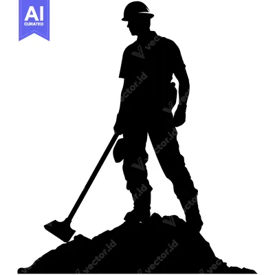Aset desain premium: Silhouette of a construction worker with a pickaxe