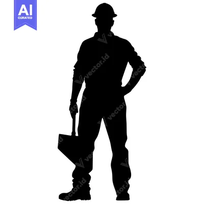 Premium design asset: Silhouette of a construction worker holding a toolbox