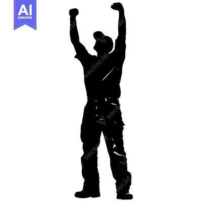 Aset desain premium: Silhouette of a man with his arms raised in victory