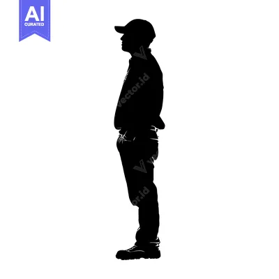 Premium design asset: Silhouette of a man wearing a cap, standing with hands in pockets.