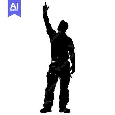 Aset desain premium: Silhouette of a Man Pointing Upward with His Right Hand