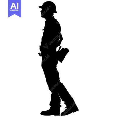 Aset desain premium: Silhouette of a Construction Worker Wearing a Hard Hat