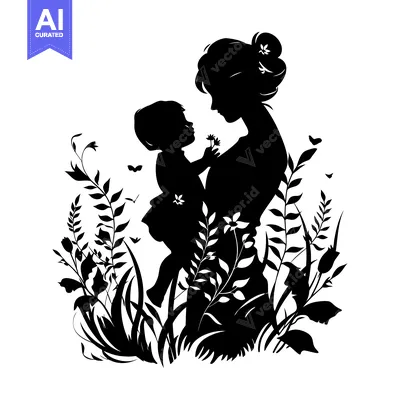 Popular premium asset: Silhouette of a Mother Holding Her Child in a Field of Flowers