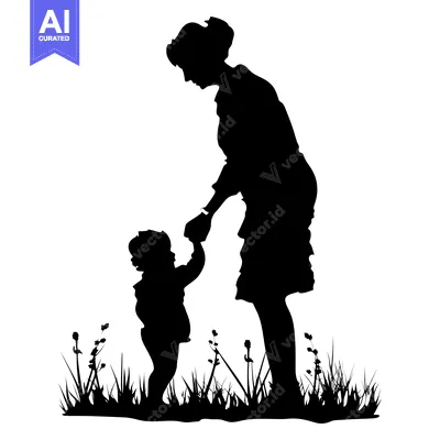 Popular premium asset: Silhouette of a Mother and Her Child Taking Their First Steps