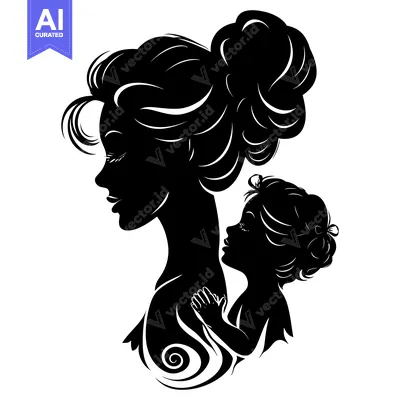 Premium design asset: A mother's silhouette holding her child's silhouette