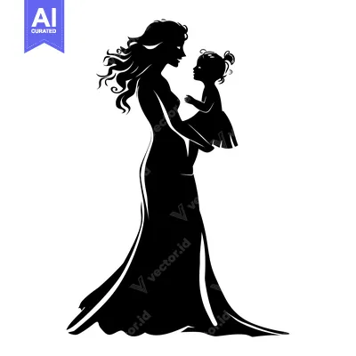 Aset premium populer: Silhouette of a Mother Holding Her Daughter
