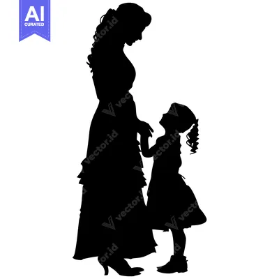 Aset desain premium: Silhouette of a Mother and Daughter Holding Hands