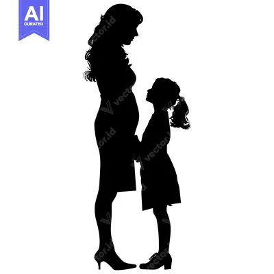 Aset premium populer: Silhouette of a mother and her young daughter holding hands.