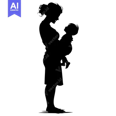 Aset desain premium: Silhouette of a Woman Holding a Baby