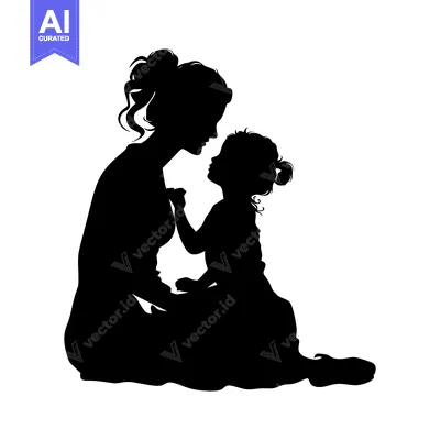 Silhouette of a Mother and Daughter Looking at Each Other