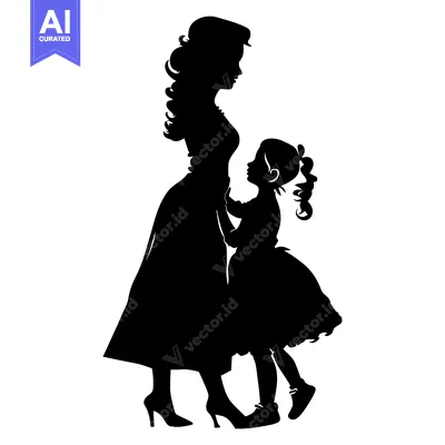Aset desain premium: Silhouette of a mother and her young daughter standing side by side