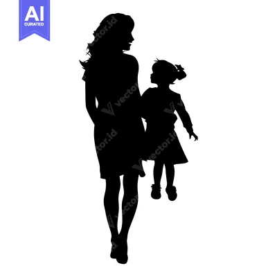 Aset desain premium: Silhouette of a mother and her young daughter