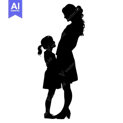 Aset premium populer: Silhouette of a Mother and Daughter Standing Together