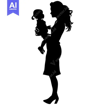 Aset desain premium: Silhouette of a mother holding her daughter