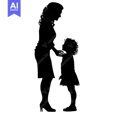 Aset desain premium: Silhouette of a mother and daughter standing and looking at each other