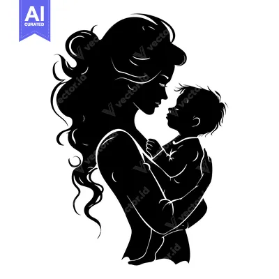 Aset premium populer: Silhouette of a mother holding her baby in her arms