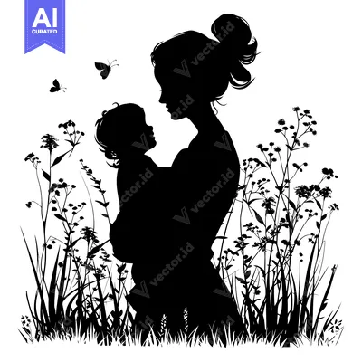 Premium design asset: Silhouette of a Mother Holding a Baby in a Field of Wildflowers