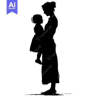 Aset premium populer: Silhouette of a Mother Holding Her Daughter