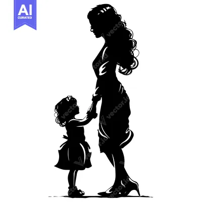 Aset desain premium: Silhouette of a mother and daughter holding hands