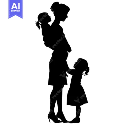 Aset premium populer: Silhouette of a Mother Holding a Baby and Her Other Child