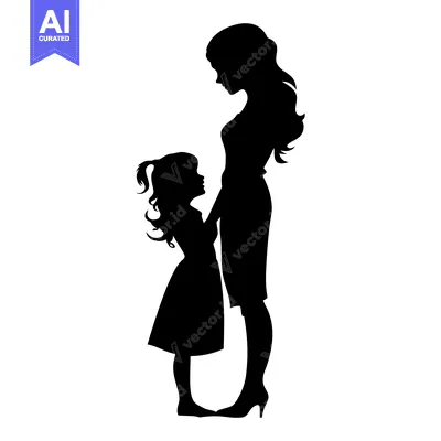 Aset premium populer: Silhouette of a Mother and Daughter Holding Hands