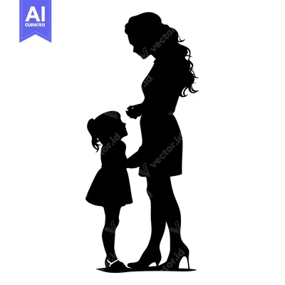 Aset premium populer: Silhouette of a mother and her daughter standing together