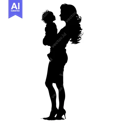 Aset desain premium: Silhouette of a Woman Holding a Child