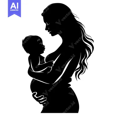 Aset premium populer: Silhouette of a Pregnant Woman Holding a Baby