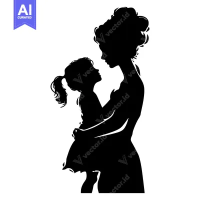 Aset desain premium: Silhouette of a Mother Holding Her Daughter