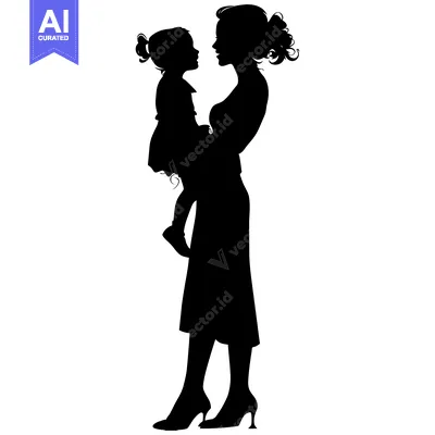 Aset premium populer: Silhouette of a mother holding her daughter, looking at each other