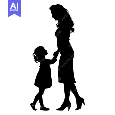 Aset premium populer: Silhouette of a Mother and Daughter Holding Hands