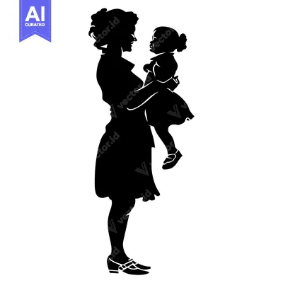 Aset desain premium: A Silhouette of a Woman Holding a Young Girl