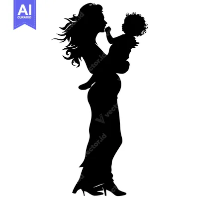 Aset premium populer: Silhouette of a woman holding a baby and looking at each other.