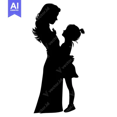 Aset desain premium: Silhouette of a Mother and Daughter Looking at Each Other
