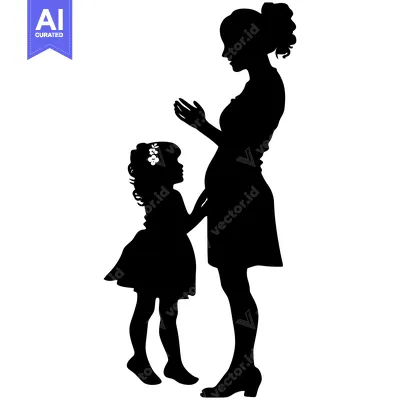 Aset premium populer: Silhouette of a mother and daughter standing together