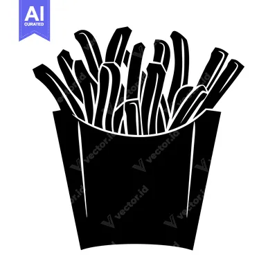 Aset premium populer: Black and White Silhouette of French Fries in a Paper Container