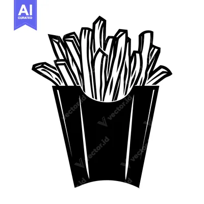Premium design asset: Black and White Illustration of French Fries in a Paper Container