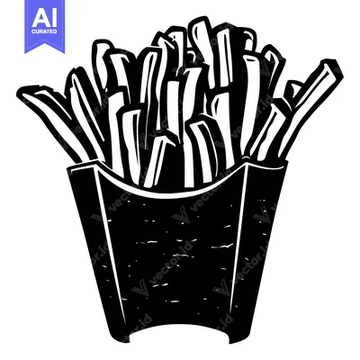 Aset desain premium: Black and white illustration of french fries in a container
