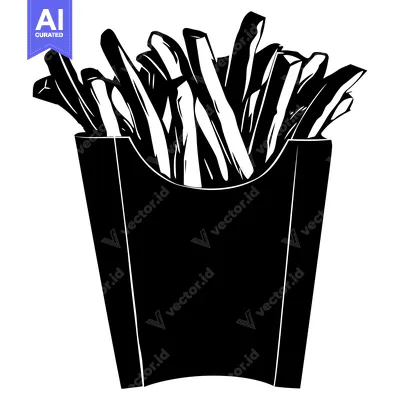 Aset premium populer: Black and White Illustration of French Fries in a Paper Container