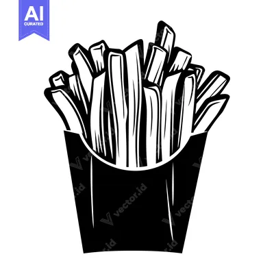 Popular premium asset: Black and White Illustration of French Fries in a Paper Container