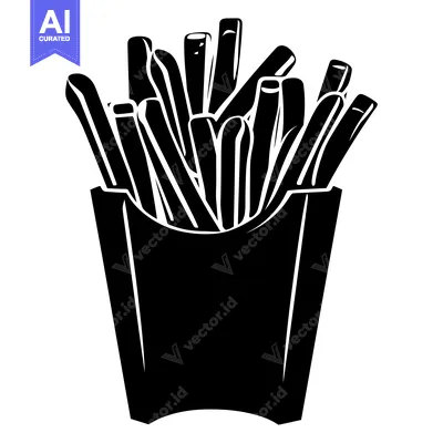 Premium design asset: Black and White Silhouette of French Fries in a Paper Container