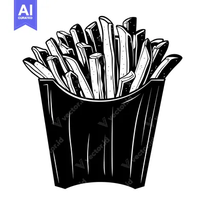 Popular premium asset: Black and White Illustration of French Fries in a Paper Container