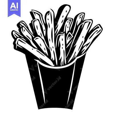 Aset premium populer: Black and White Illustration of French Fries in a Paper Container