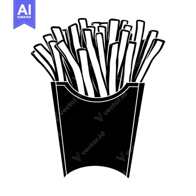 Aset premium populer: Black and White Silhouette of French Fries in a Paper Container