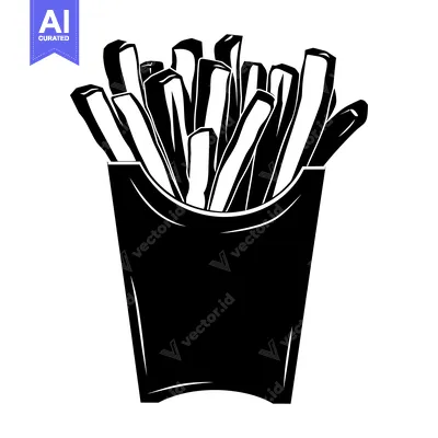 Popular premium asset: Black and White Silhouette of French Fries in a Carton